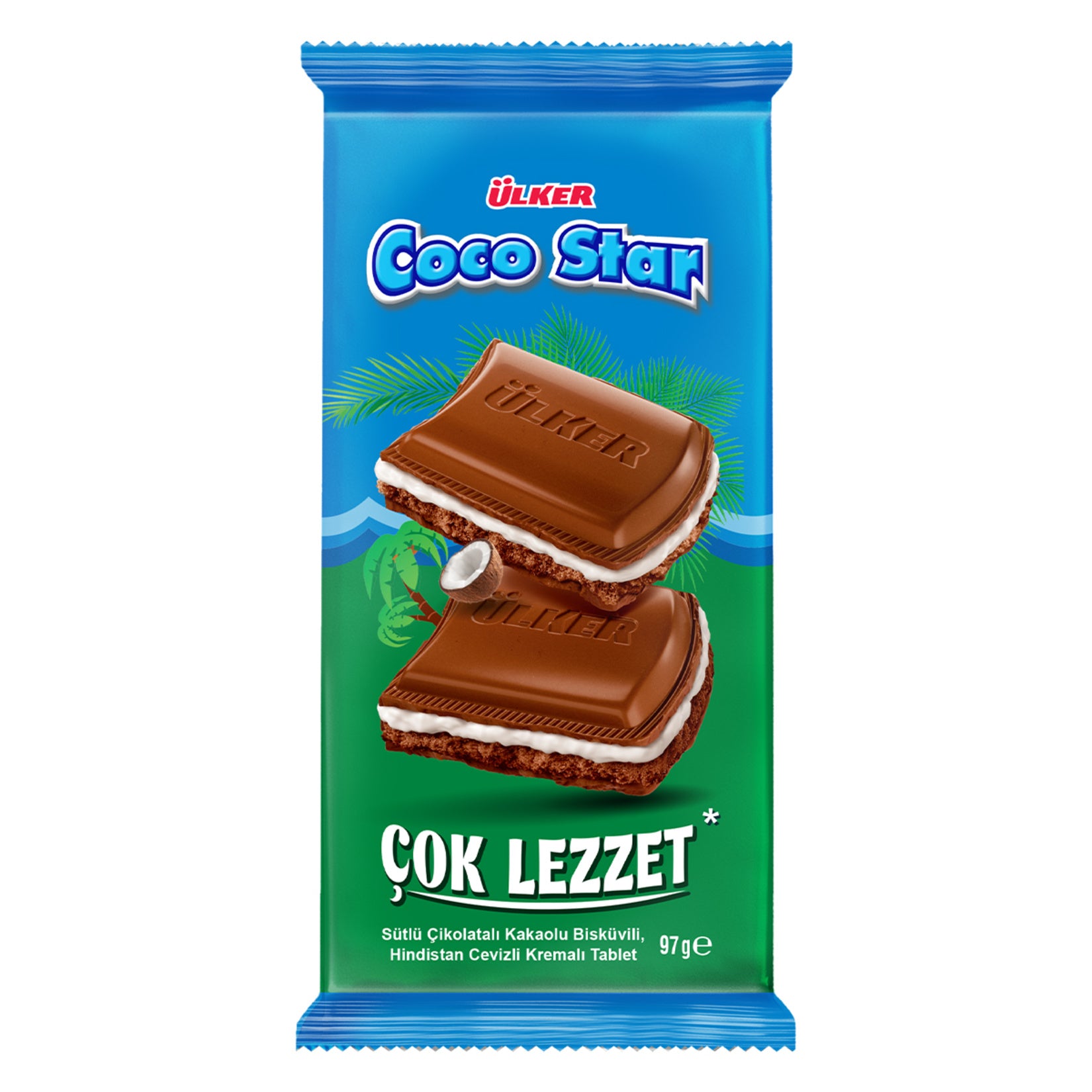 Ulker Cocostar Milk Chocolate Coconut Tablet brings together smooth milk chocolate and a light coconut cocoa filling in a convenient tablet form.