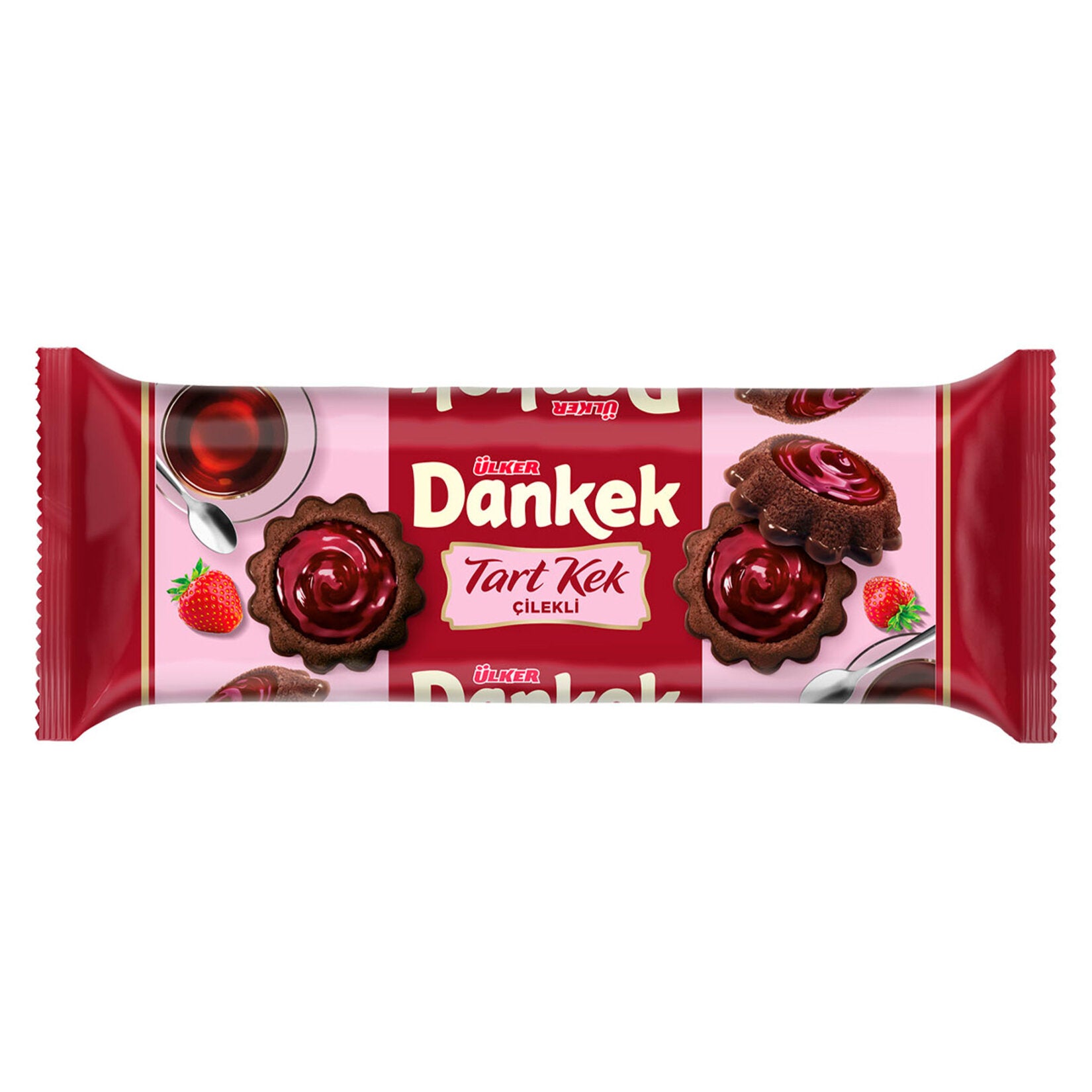 Experience the delightful combination of fruity and chocolaty flavors with Ulker Dankek Strawberry & Chocolate Tart Cake.