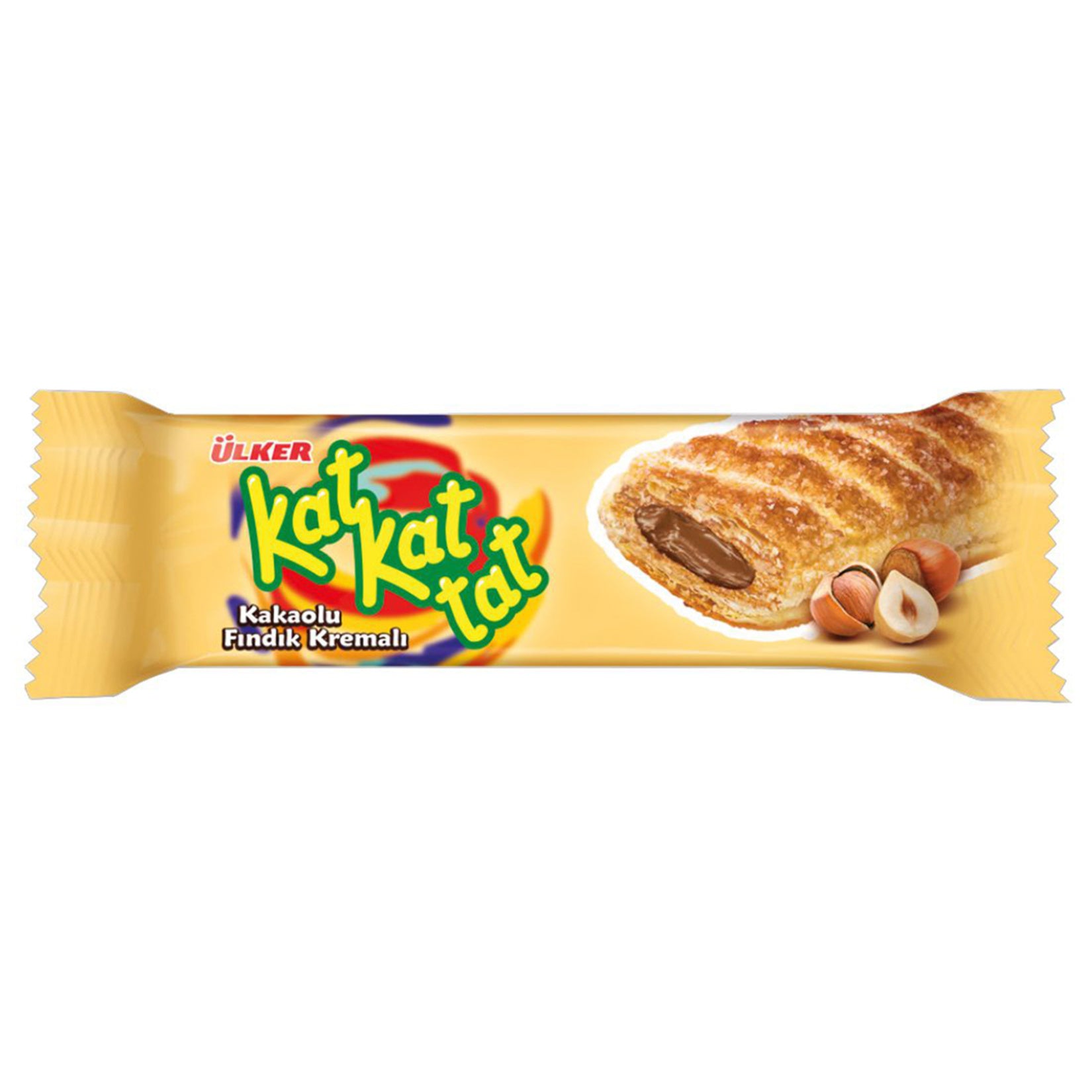 Ulker Kat Kat Tat is a deliciously flaky puff pastry filled with rich cocoa cream, offering a satisf