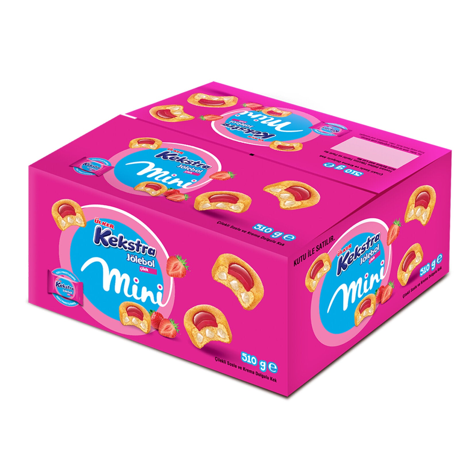 Ulker Kekstra Mini Strawberry Cake brings together soft sponge cake and a fruity strawberry filling in perfectly portioned mini cakes.
