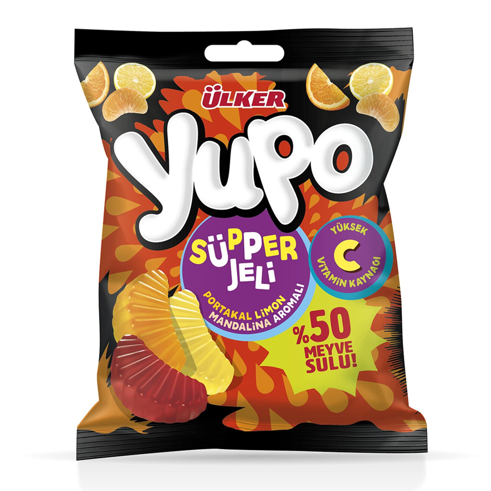 Ulker Yupo Supper Jeli Vitamin C Candy delivers a flavorful burst of citrus and honey in every soft, chewy bite.