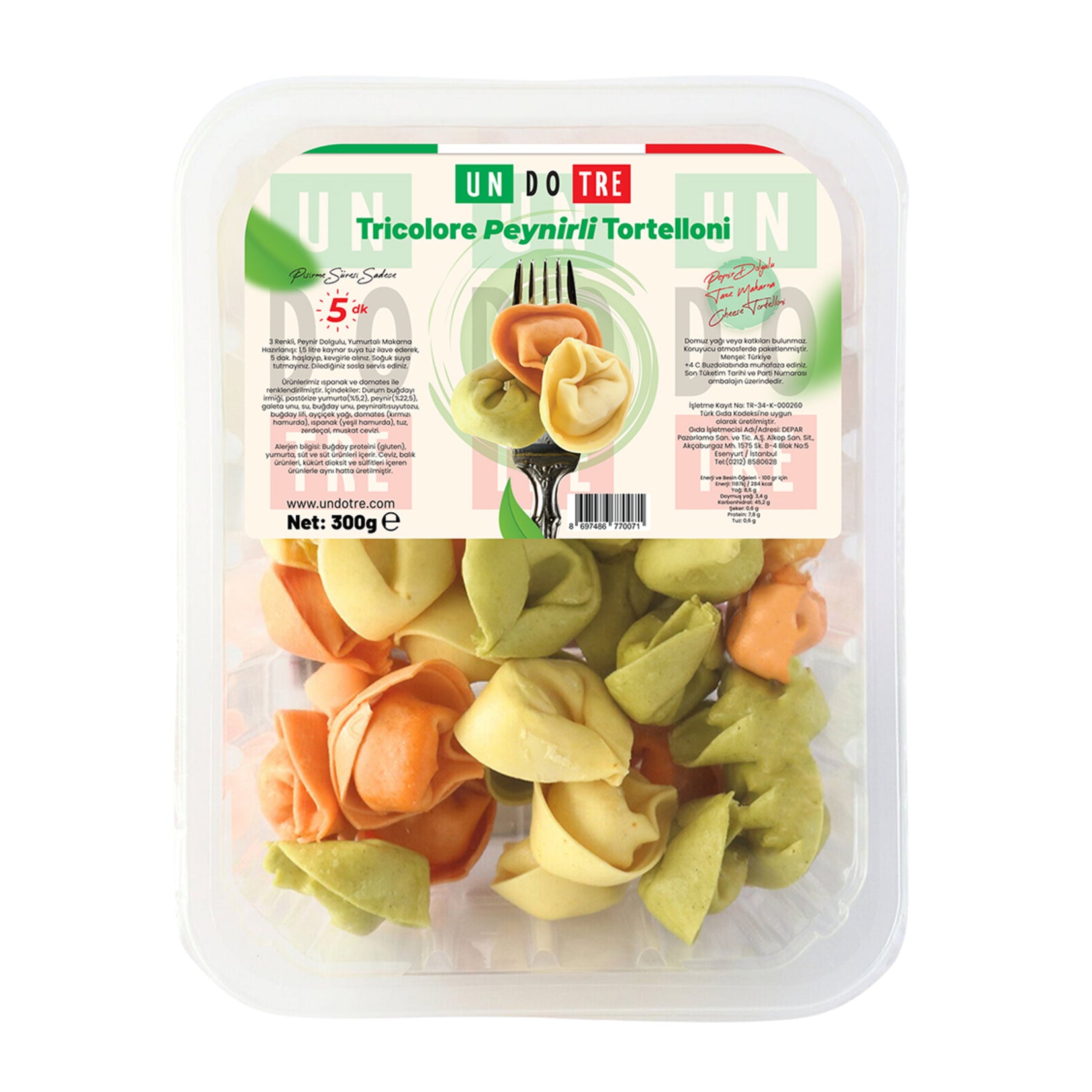 Bring a taste of Italy with a Turkish twist to your table with Un Do Tre Tricolore Cheese Tortellini.