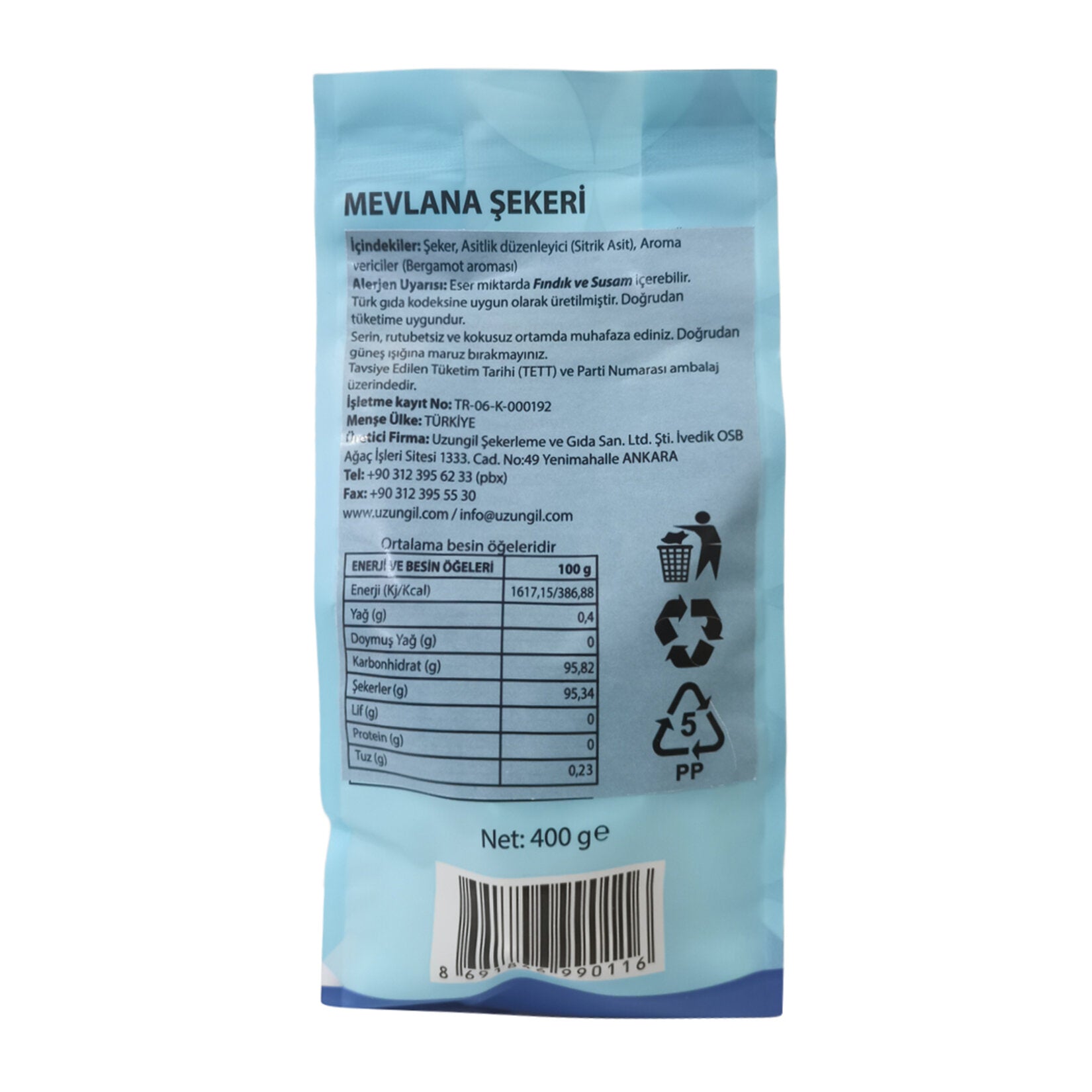 Uzungil Mevlana Candy is a classic Turkish hard candy known for its refreshing citrus aroma and smooth sweetness.