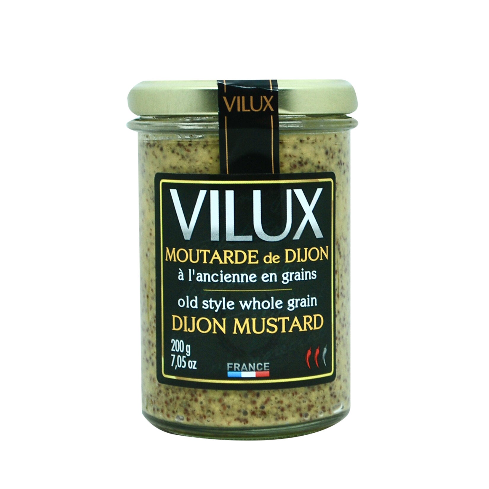 Vilux Dijon Grain Mustard brings bold, tangy flavor to your table with its classic whole-grain texture.