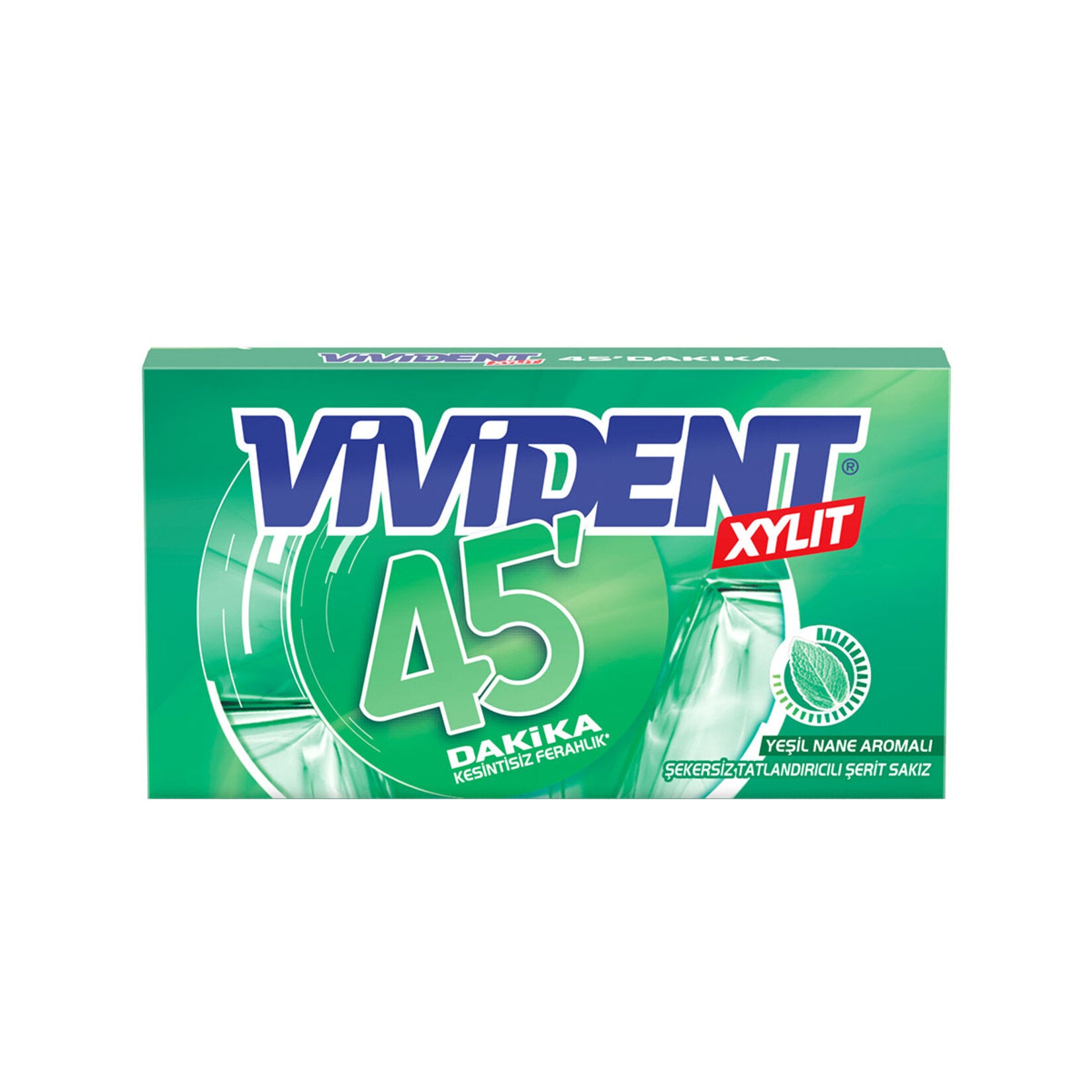 Enjoy long-lasting freshness with Vivident 45Dk Cuzdan Green Mint Gum.