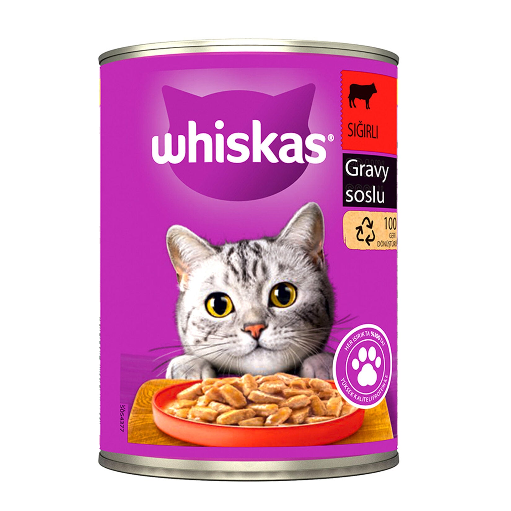 Whiskas Beef Canned Cat Food 400 g is a savory wet food made with beef flavor to provide a complete and balanced meal for adult cats.
