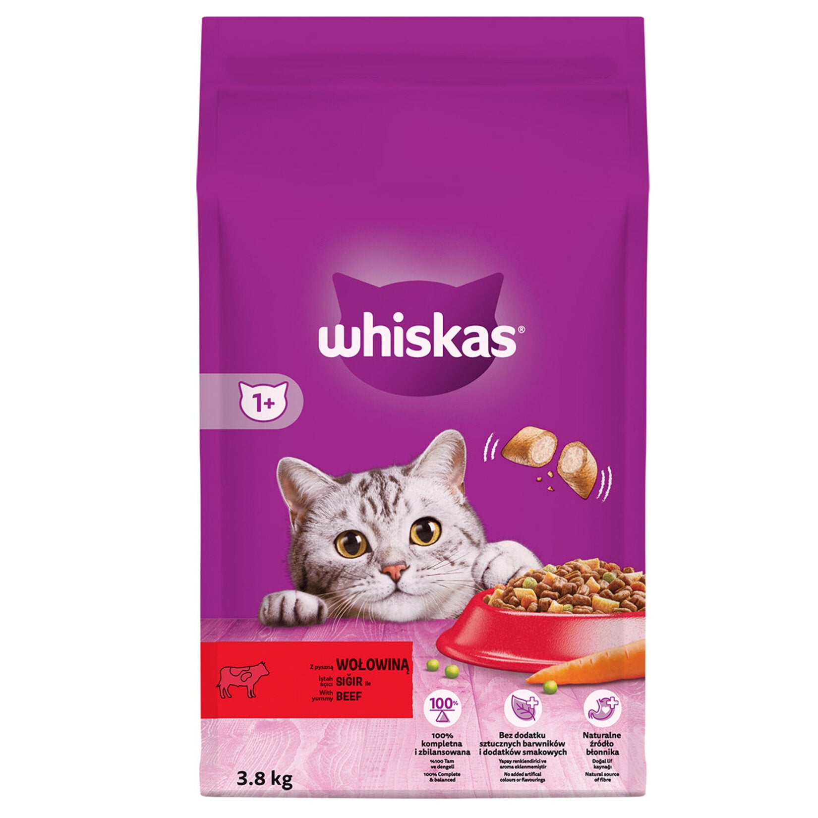 Whiskas Beef Dry Cat Food is a complete and balanced dry formula made for adult cats who enjoy the rich taste of beef.