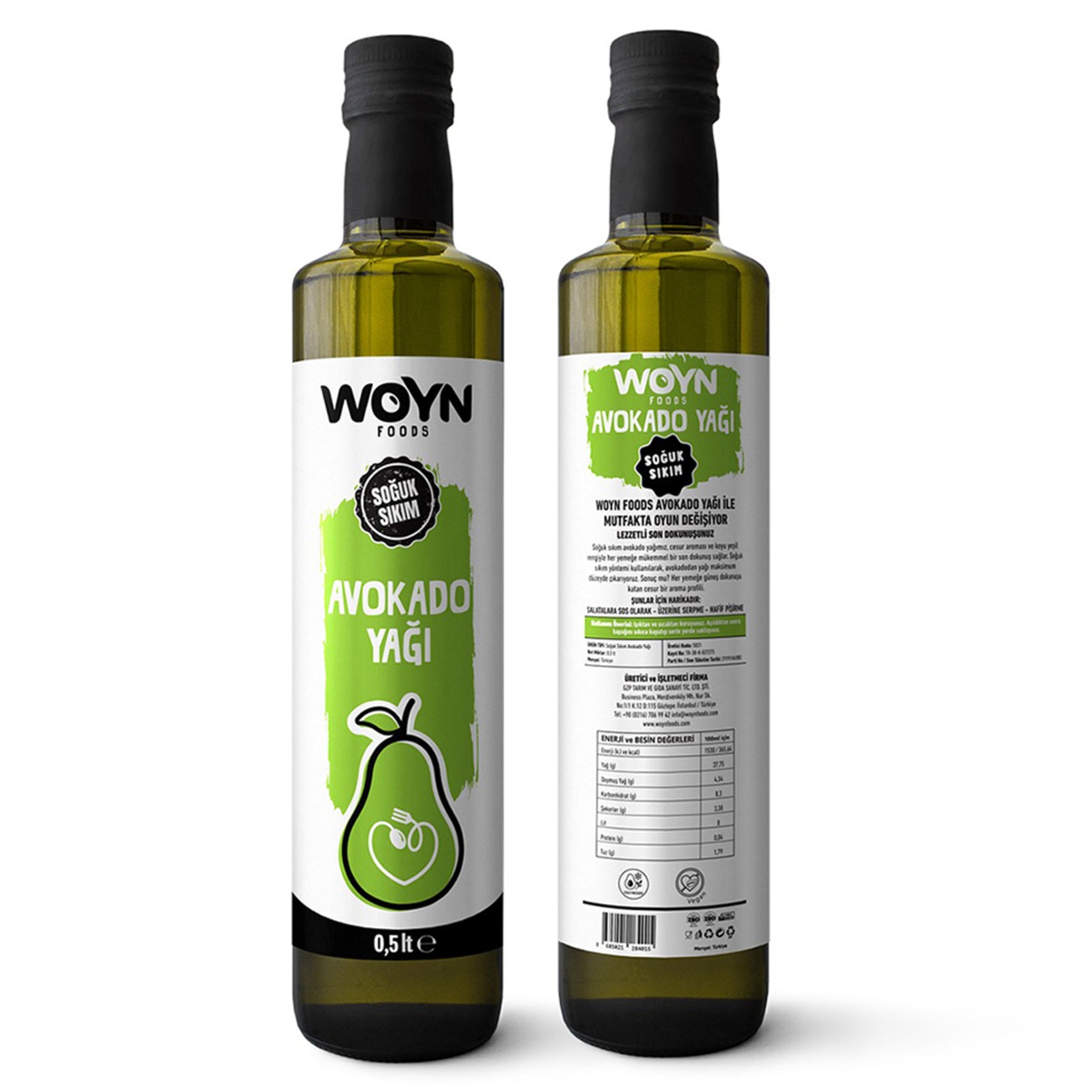 Experience the rich, smooth flavor of Woyn Foods Avocado Oil, cold-pressed from premium avocados for maximum purity and nutritional value.