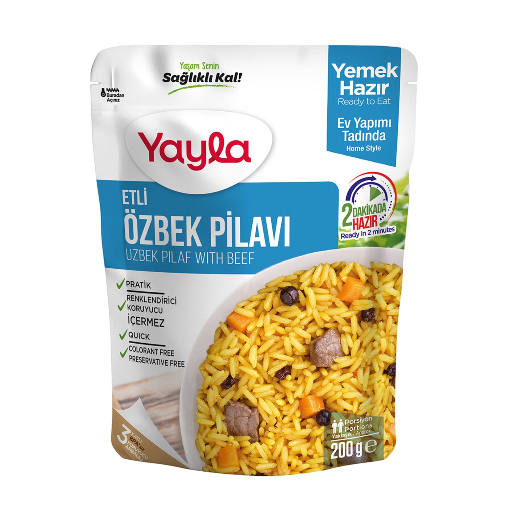 Yayla Etli Ozbek Pilavi brings the rich flavors of Central Asian–inspired Uzbek rice to your table in a convenient ready-to-heat format.