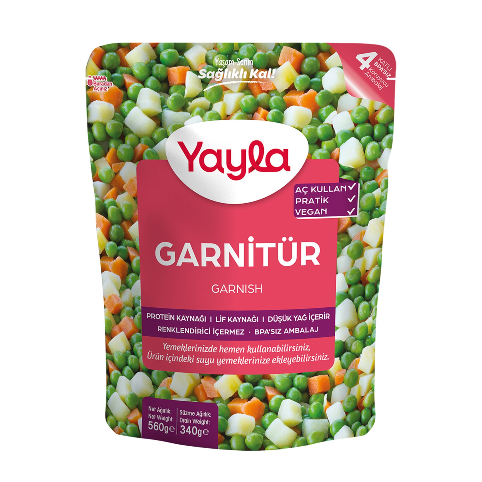 Yayla Garnitur is a ready-to-use mix of peas, potatoes, and carrots—an essential staple in Turkish cuisine.