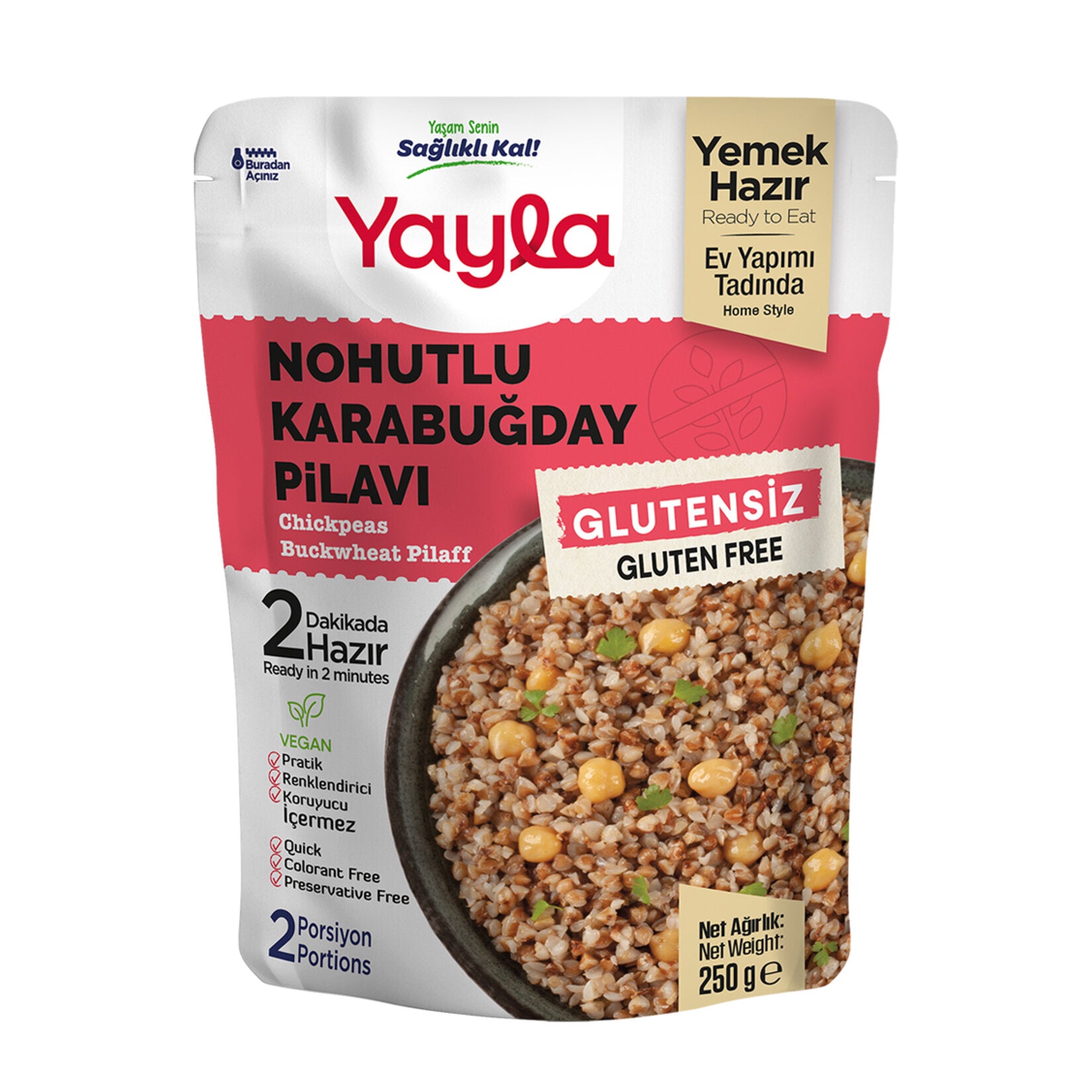Yayla Gluten Free Buckwheat Pilaf with Chickpeas is a wholesome, ready-to-enjoy Turkish-style grain dish made with hearty buckwheat and flavorful vegetables.