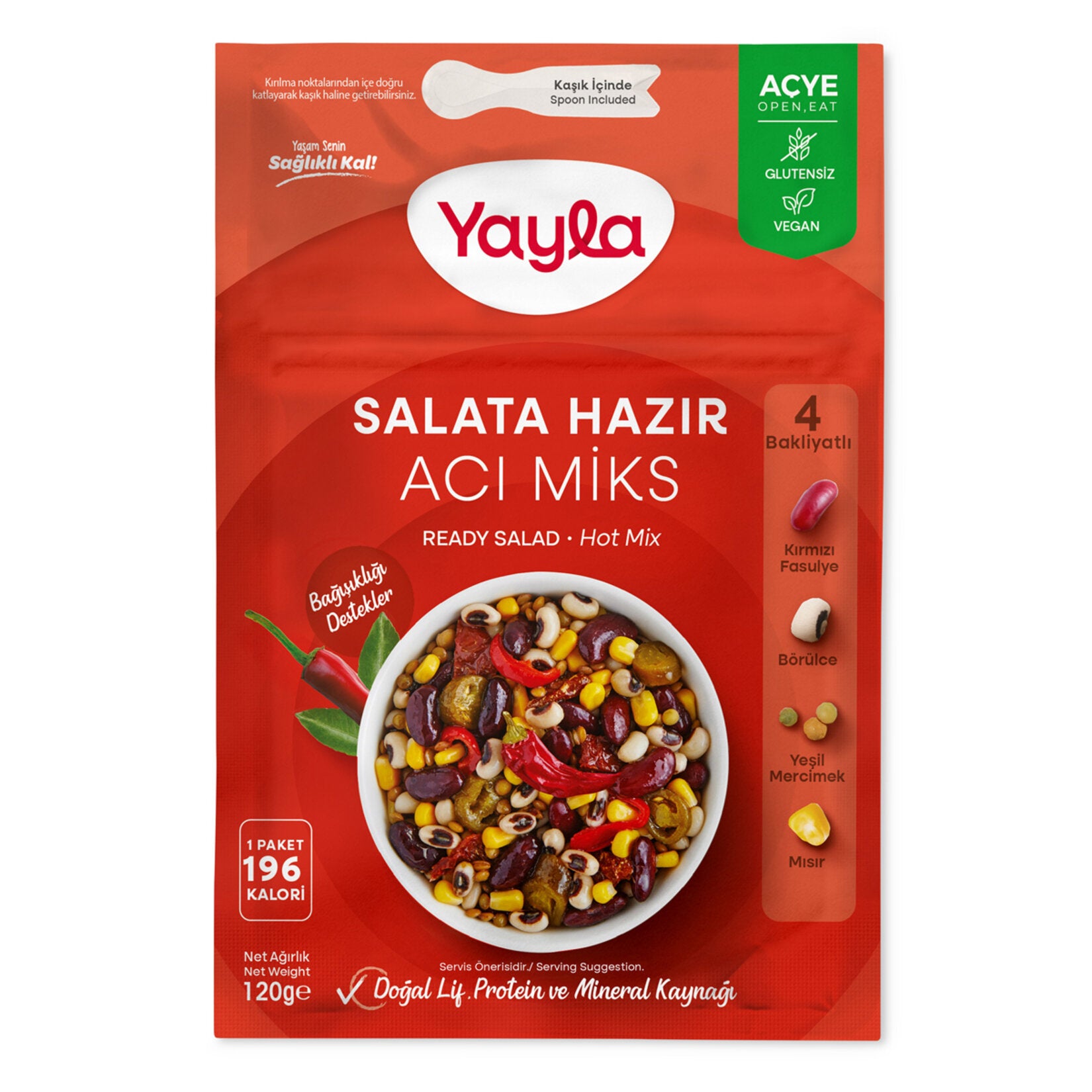 Yayla Salata Hazir Aci Miks Ready Spicy Salad Mix brings together a vibrant combination of beans, lentils, vegetables, and bold spices in one convenient pack.