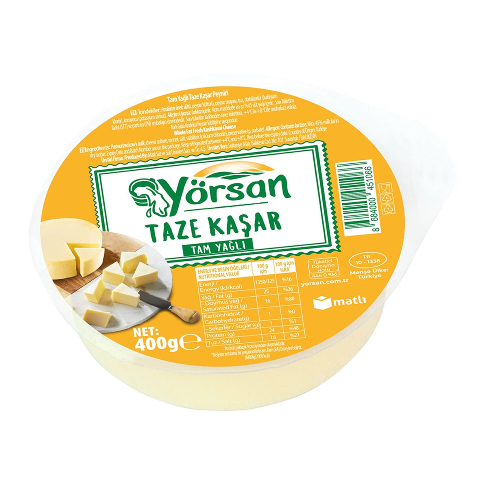 Yörsan Full Fat Kaşar Cheese is a classic staple of Turkish breakfast tables and home cooking.