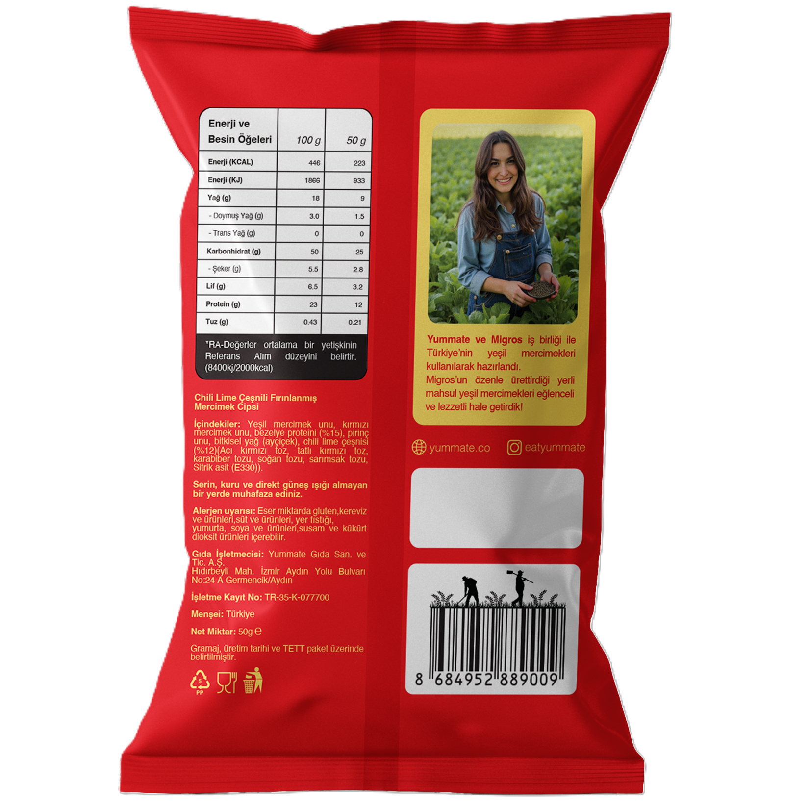 Yummate Chili Lime Lentil Chips bring together the bold heat of chili and the fresh zing of lime in a light, crunchy snack made from lentils and plant-based protein.