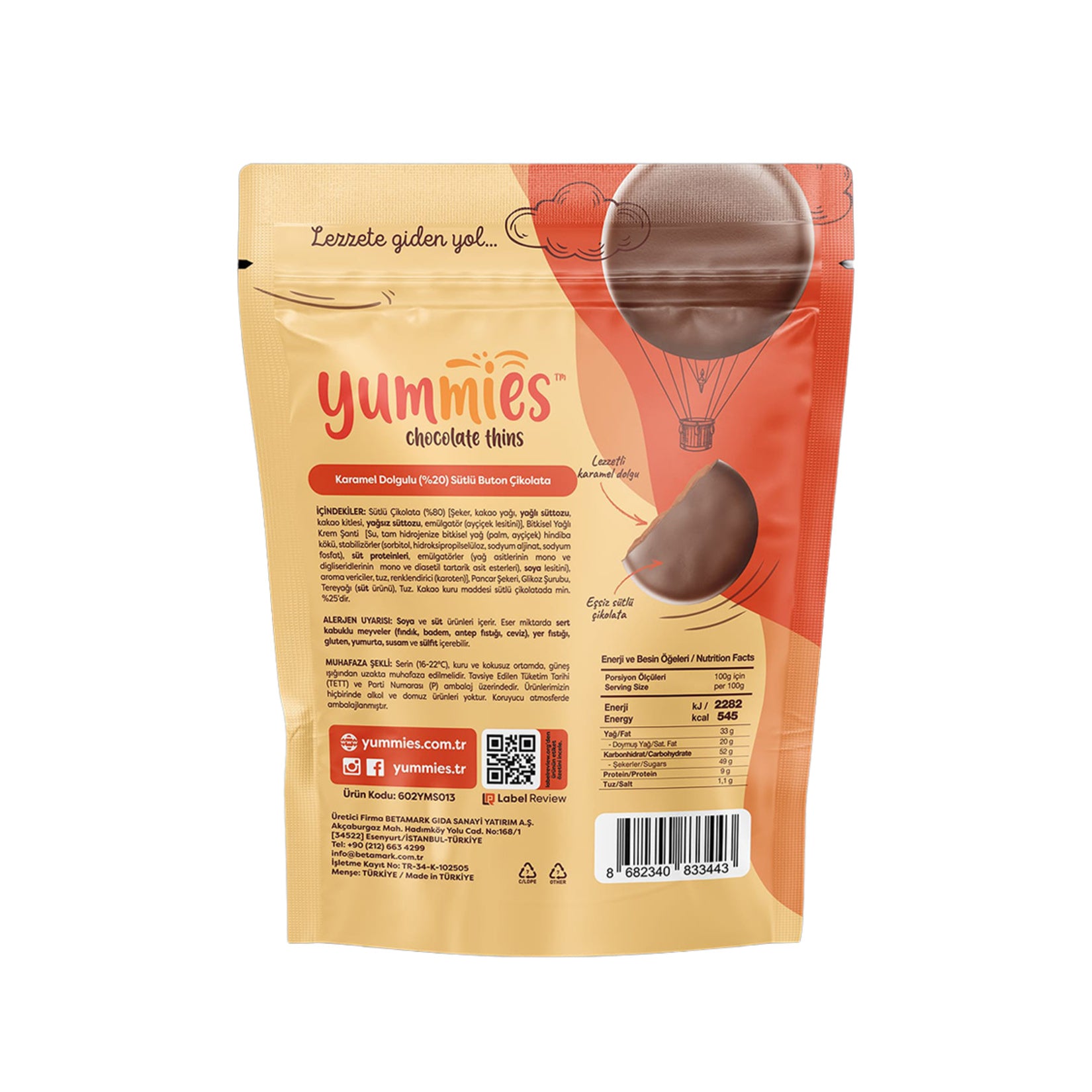 Yummies Caramel Filled 20% Milk Chocolate Button is a delightful treat crafted with rich milk chocolate and a luscious caramel center.