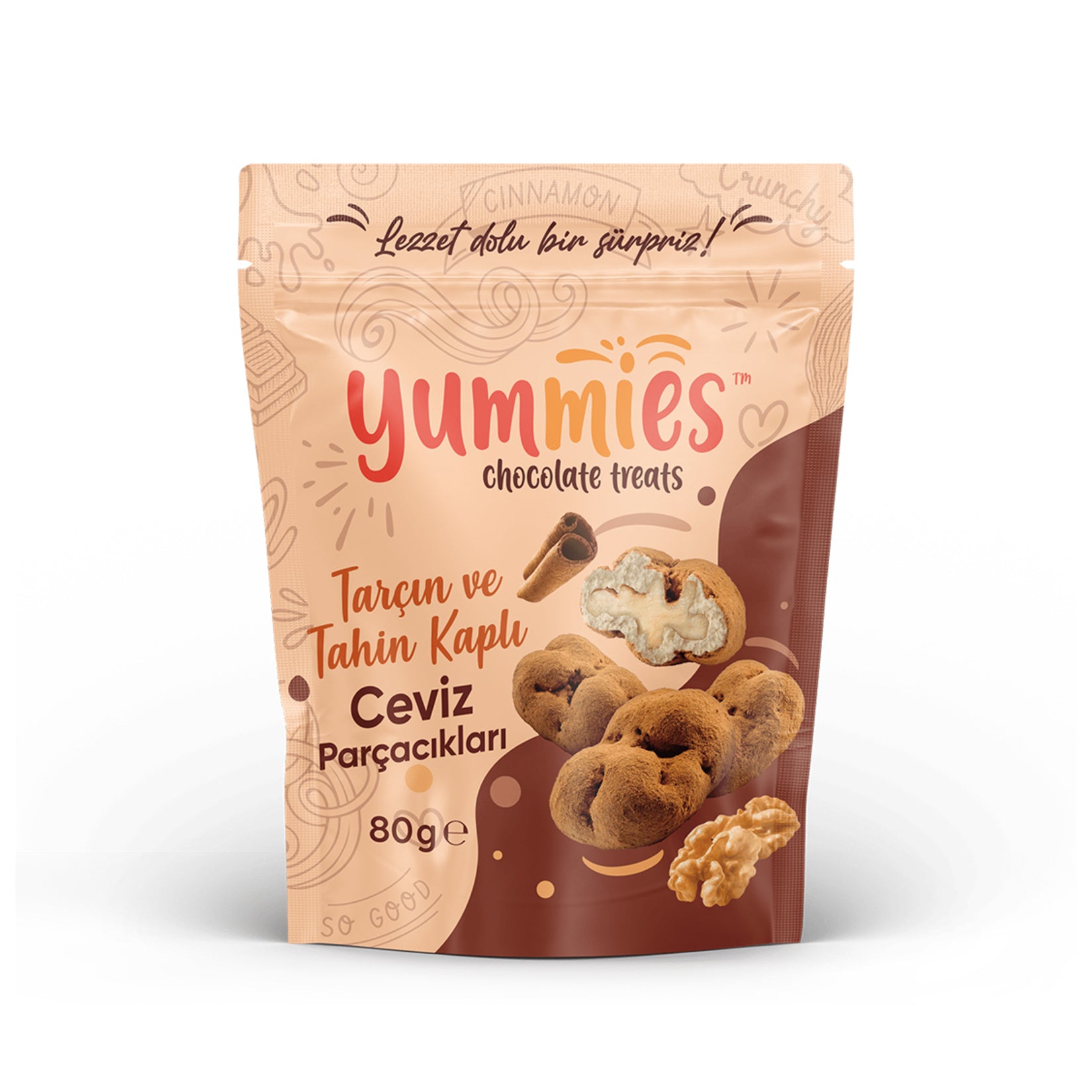 Discover a unique fusion of flavors with Yummies Tahini Cinnamon Coated Walnut Dragee.
