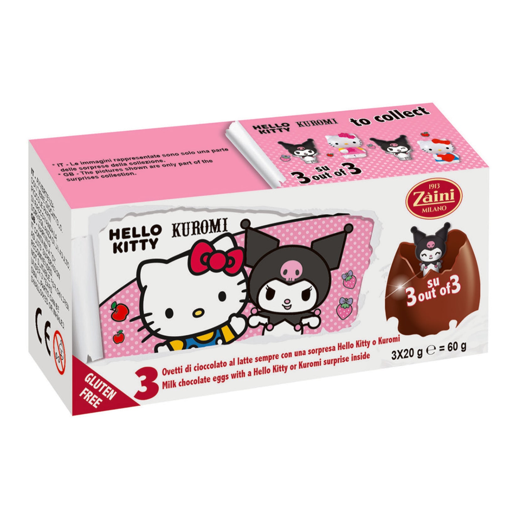 Zaini Hello Kitty Chocolate Surprise Egg combines smooth Italian milk chocolate with the excitement of a fun Hello Kitty toy inside.