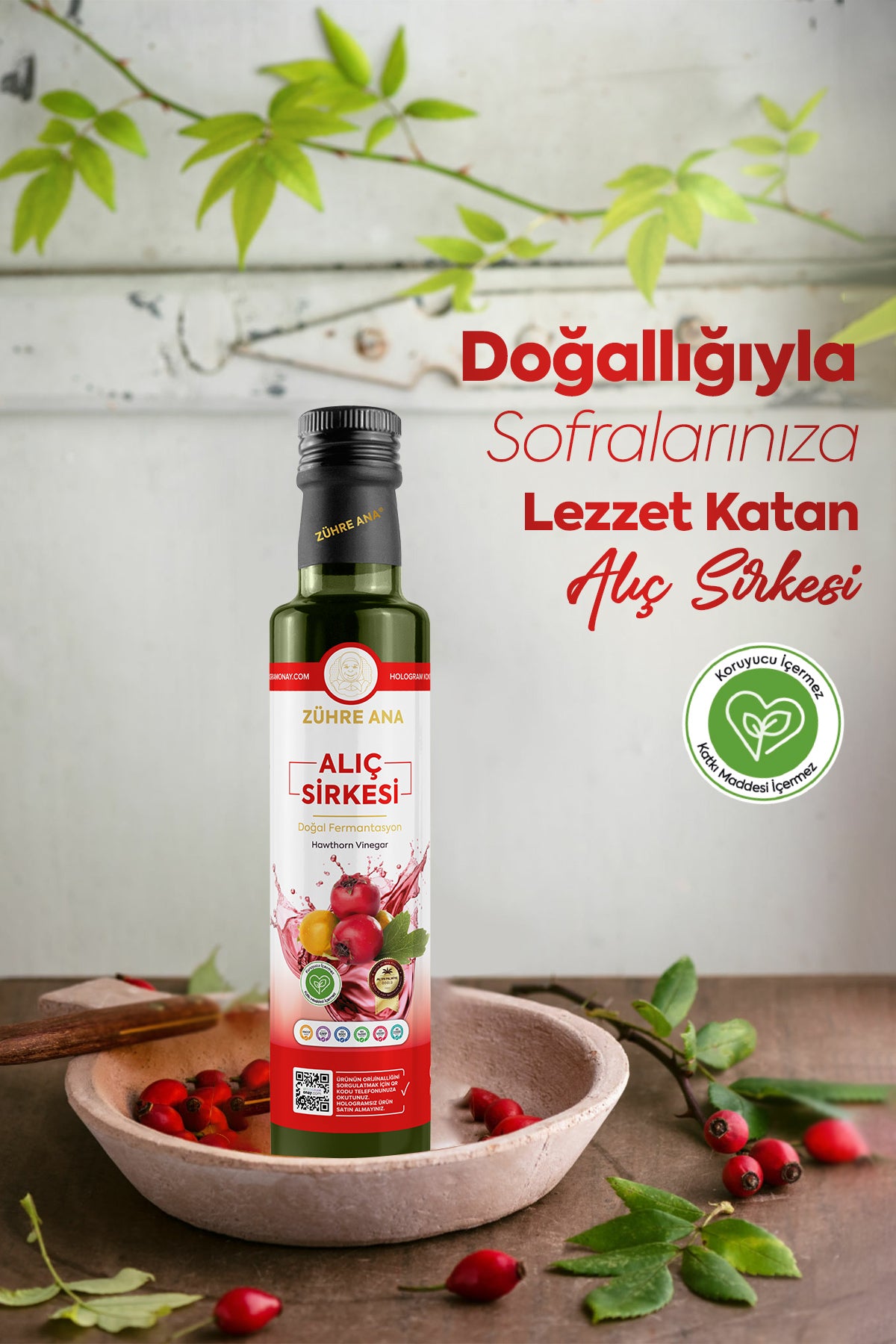 Zuhre Ana Alic Sirkesi Hawthorn Vinegar is traditionally crafted in Türkiye using natural fermentation methods.