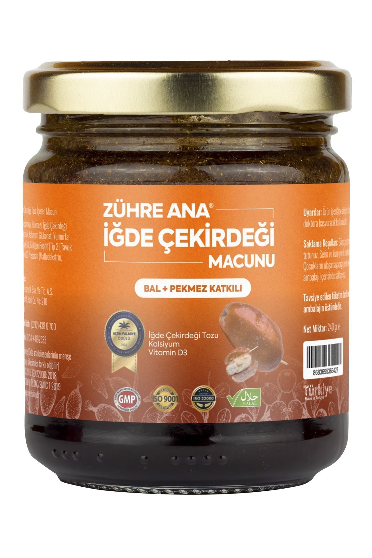 Zuhre Ana Igde Seed Paste is a traditional herbal blend crafted with carefully selected ingredients such as carob molasses, 32% igde (oleaster) seed powder, flower honey, collagen peptides (Type 2, chicken sourced), calcium gluconate, eggshell powder, fra