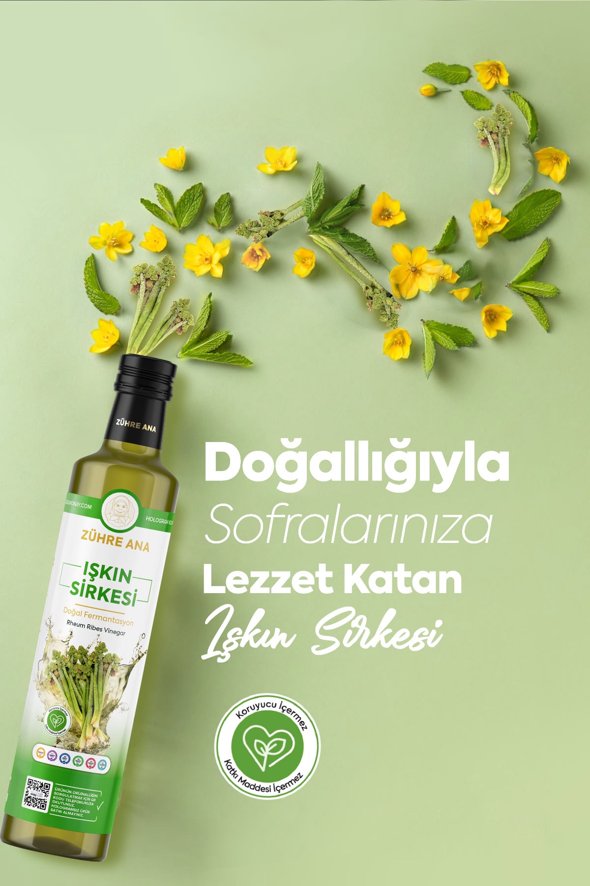 Zuhre Ana Iskin Vinegar is a traditionally crafted vinegar made from Iskin root (Rheum ribes), a unique wild plant native to Türkiye.