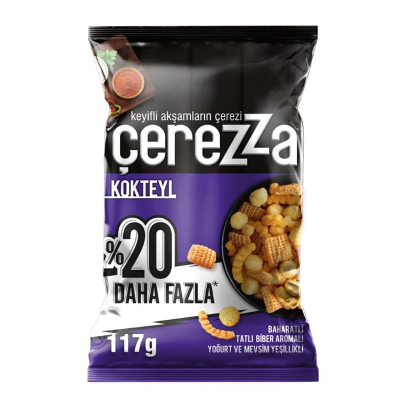 Temizza Cocktail Corn Chips Super Size 117 Gr with Spicy Sweet Pepper Flavored Yogurt and Seasonal Greens