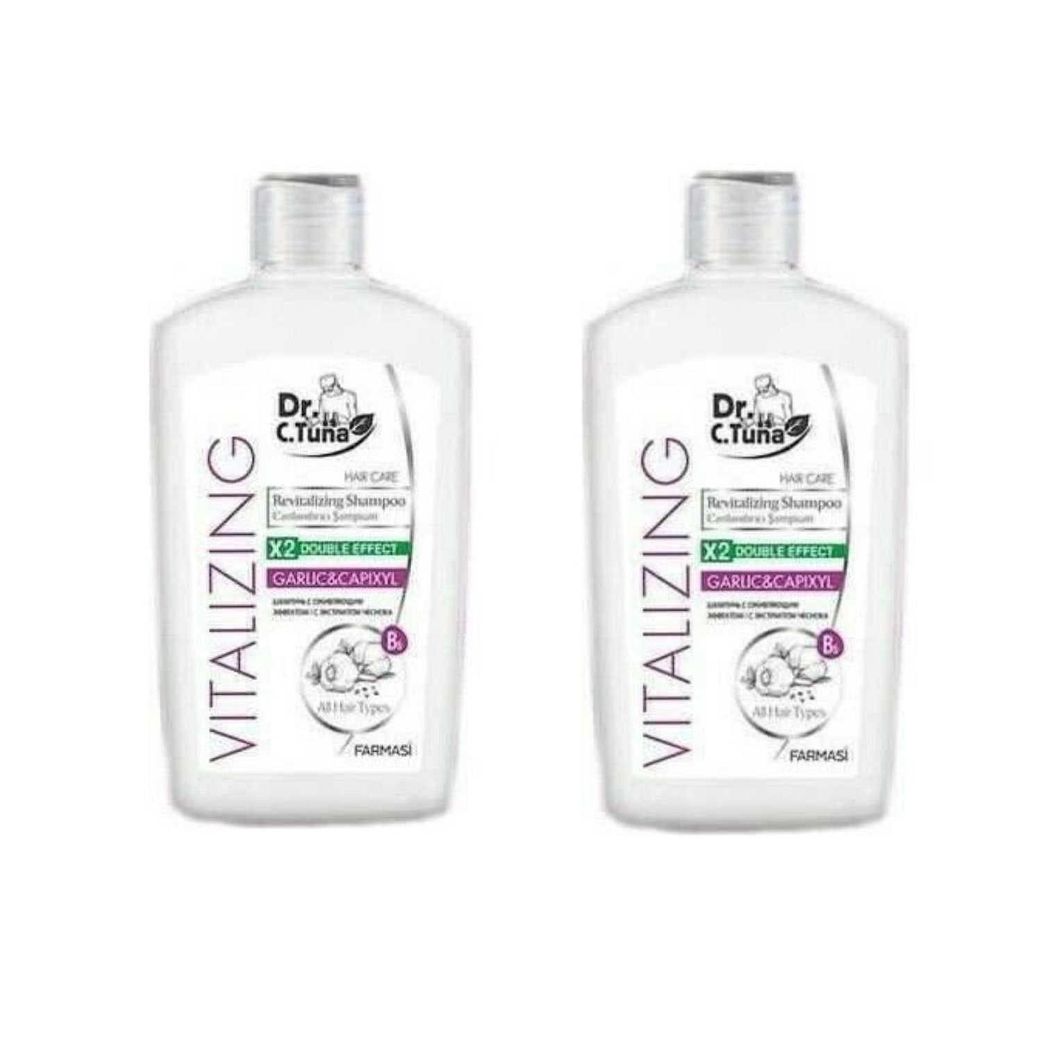2 X Dr. C. Tuna Vitalizing Garlic & Capixyl Shampoo for Hair 16.9oz (500ml)