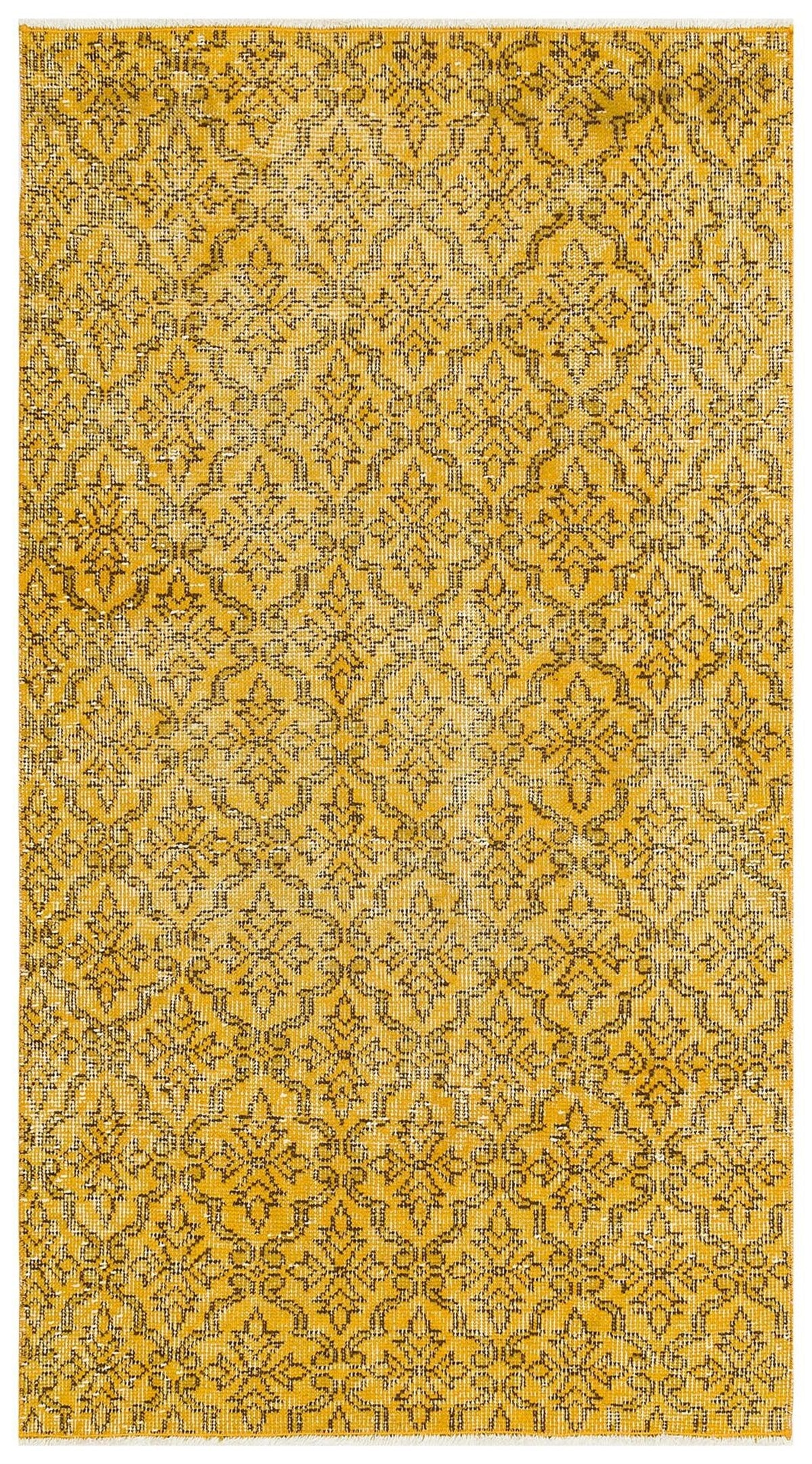 Authentic Hand Woven Floral Pattern Yellow Vintage Carpet