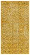 Authentic Hand Woven Floral Pattern Yellow Vintage Carpet