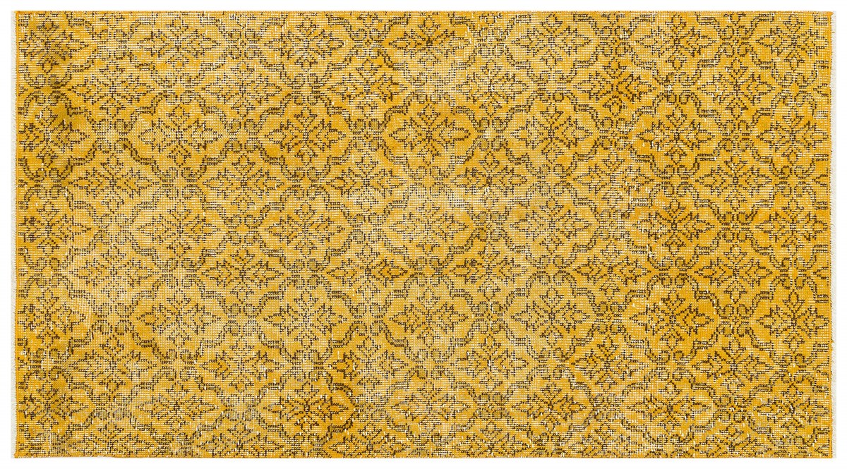 Authentic Hand Woven Floral Pattern Yellow Vintage Carpet