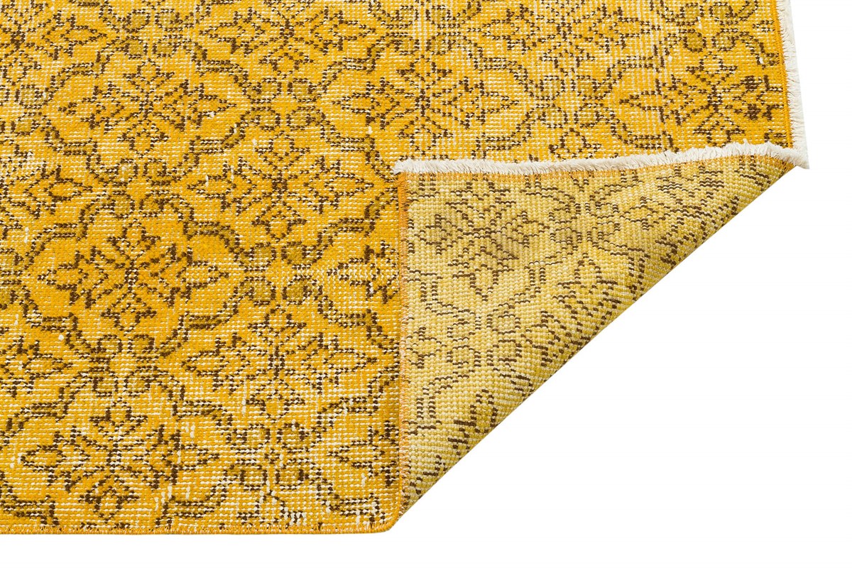 Authentic Hand Woven Floral Pattern Yellow Vintage Carpet