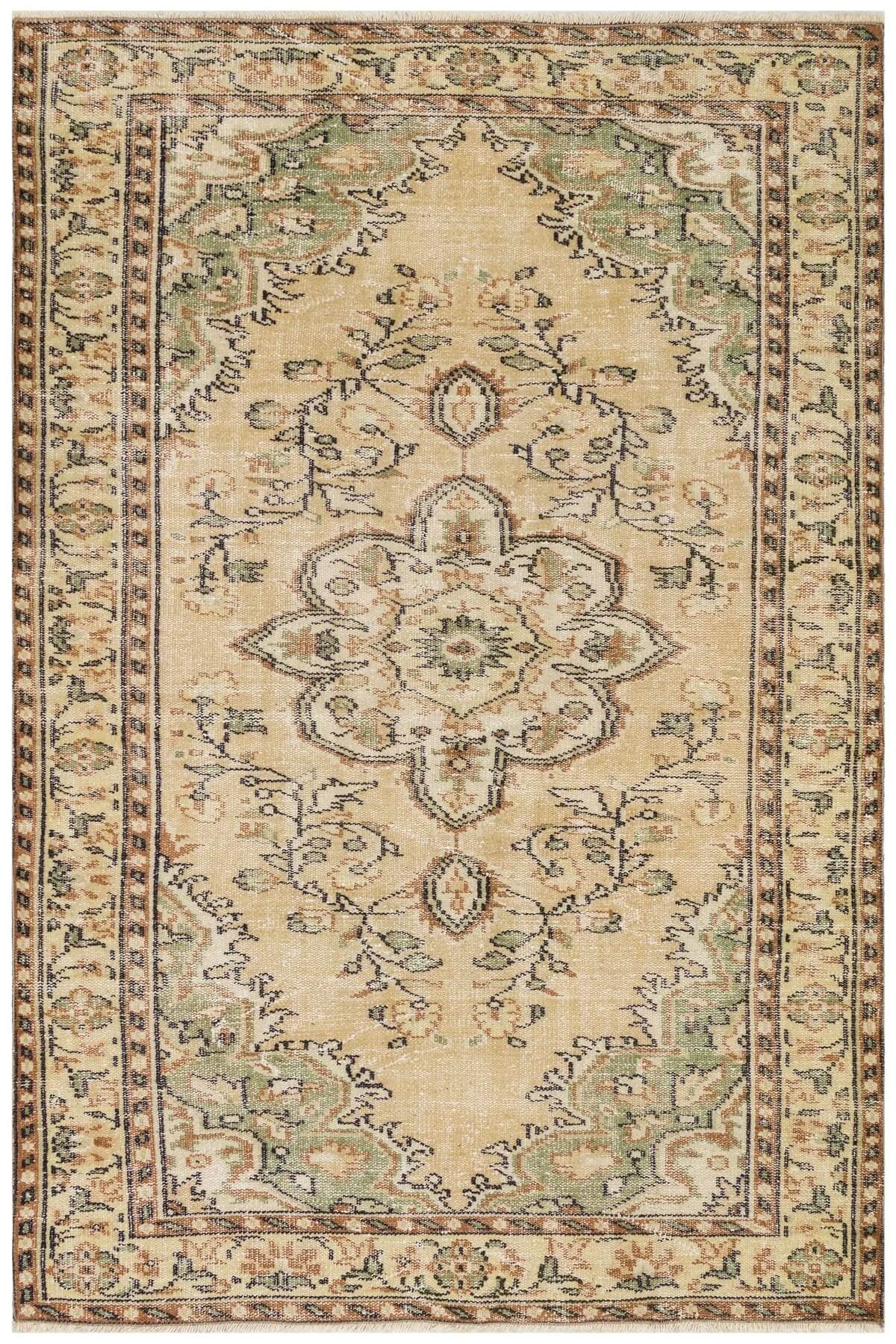Authentic Turkish Floral Patterned Vintage Hand Woven Carpet