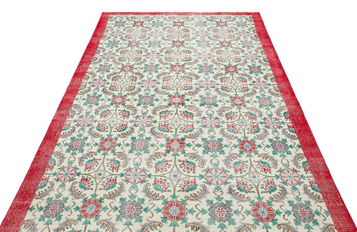 Authentic Turkish Natural Pattern Vintage Hand Woven Carpet