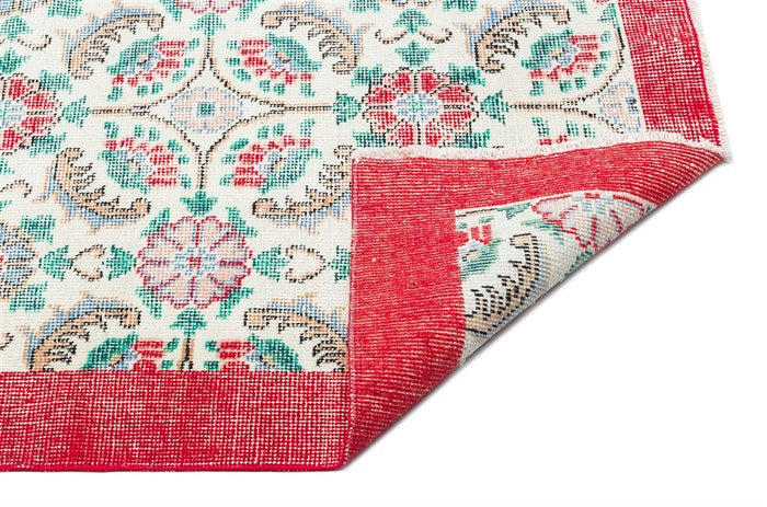 Authentic Turkish Natural Pattern Vintage Hand Woven Carpet