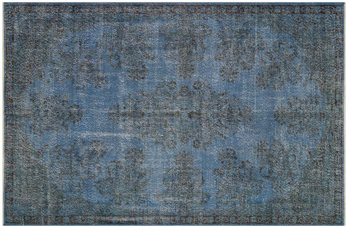 Authentic Turkish Vintage Carpet in Blue Toned Hand Woven Carpet