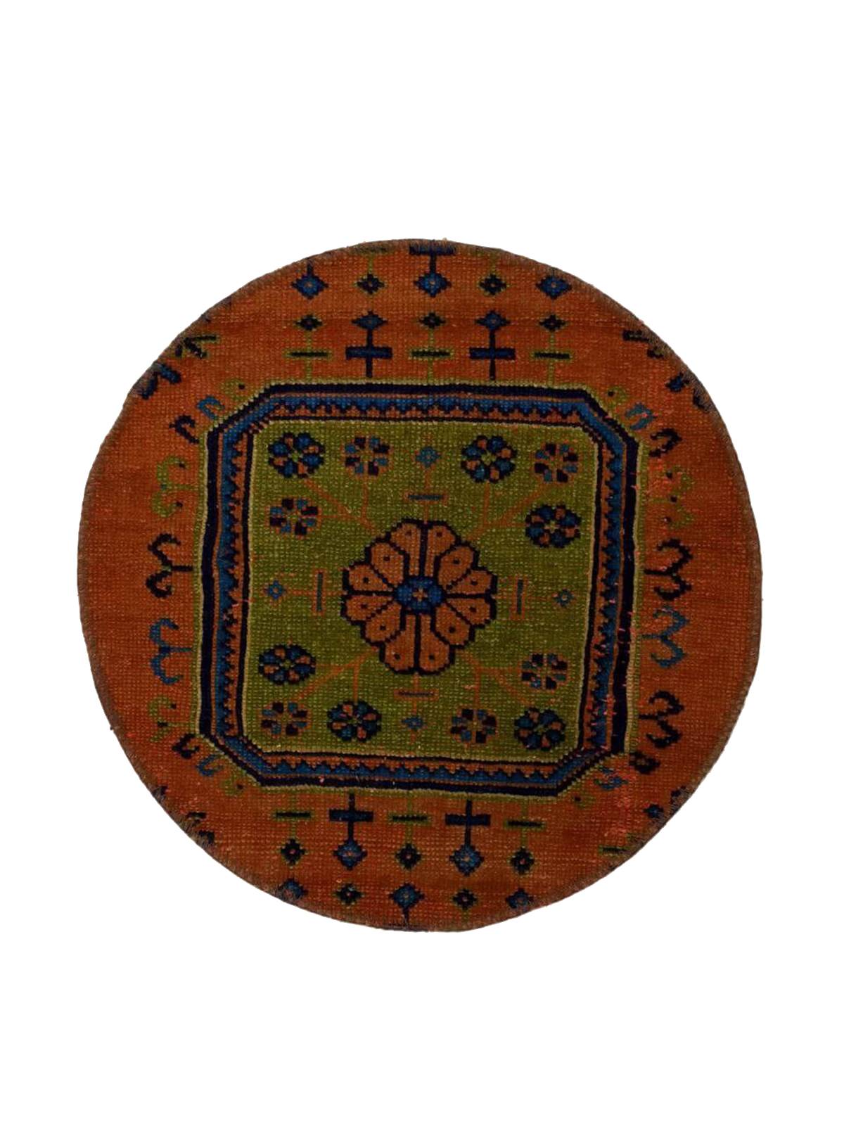 Authentic Turkish Vintage Tile Color Hand Woven Round Rug