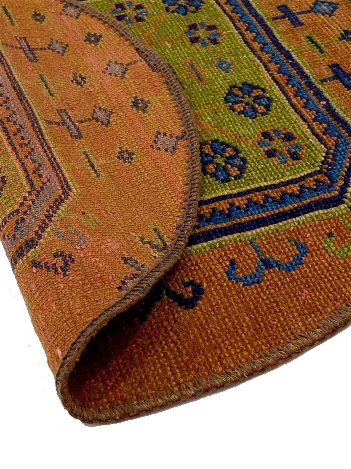 Authentic Turkish Vintage Tile Color Hand Woven Round Rug