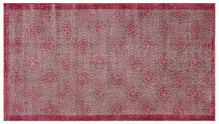 Claret Red Flower Patterned Vintage Hand Knitted Carpet