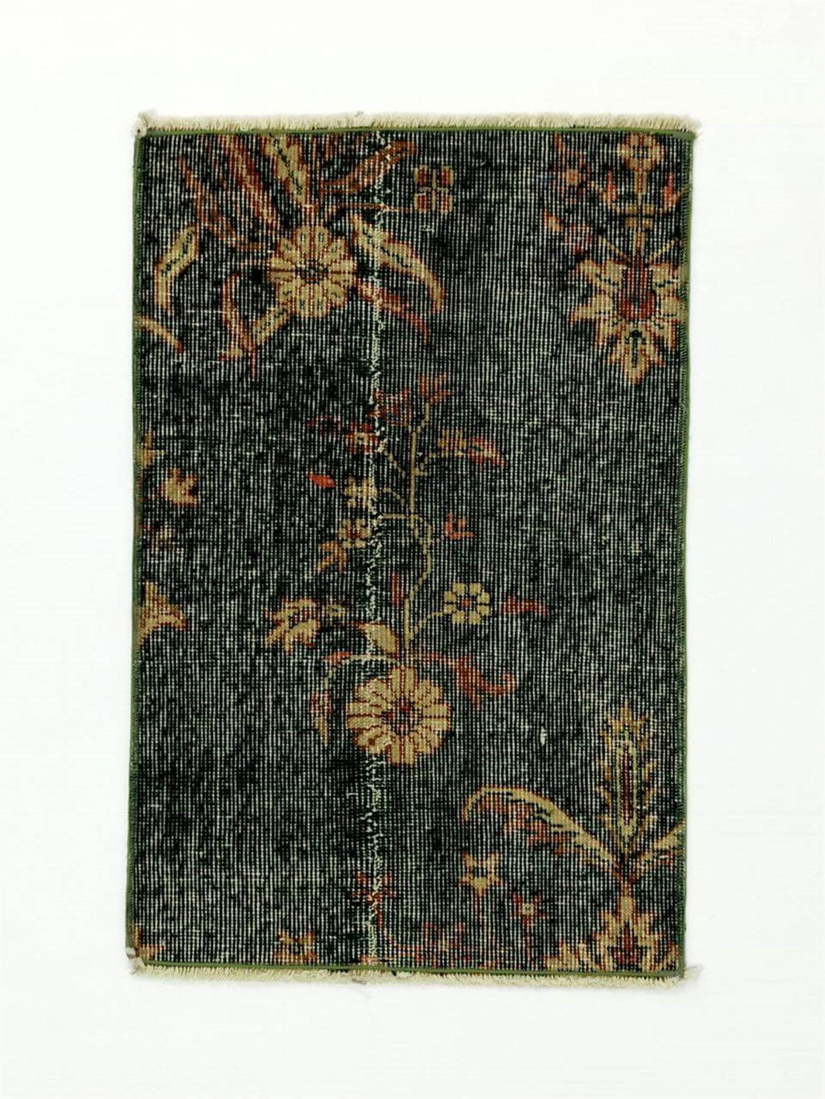 Green Floral Pattern Hand Woven Vintage Rug