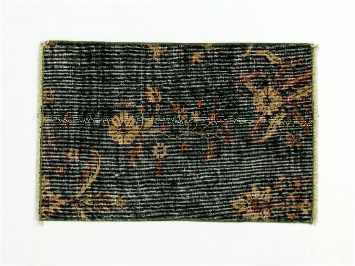 Green Floral Pattern Hand Woven Vintage Rug