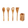 Olive Wood Utensil Set, Olive Tree Wooden 5 Piece Cooking Spoons Kitchen Set