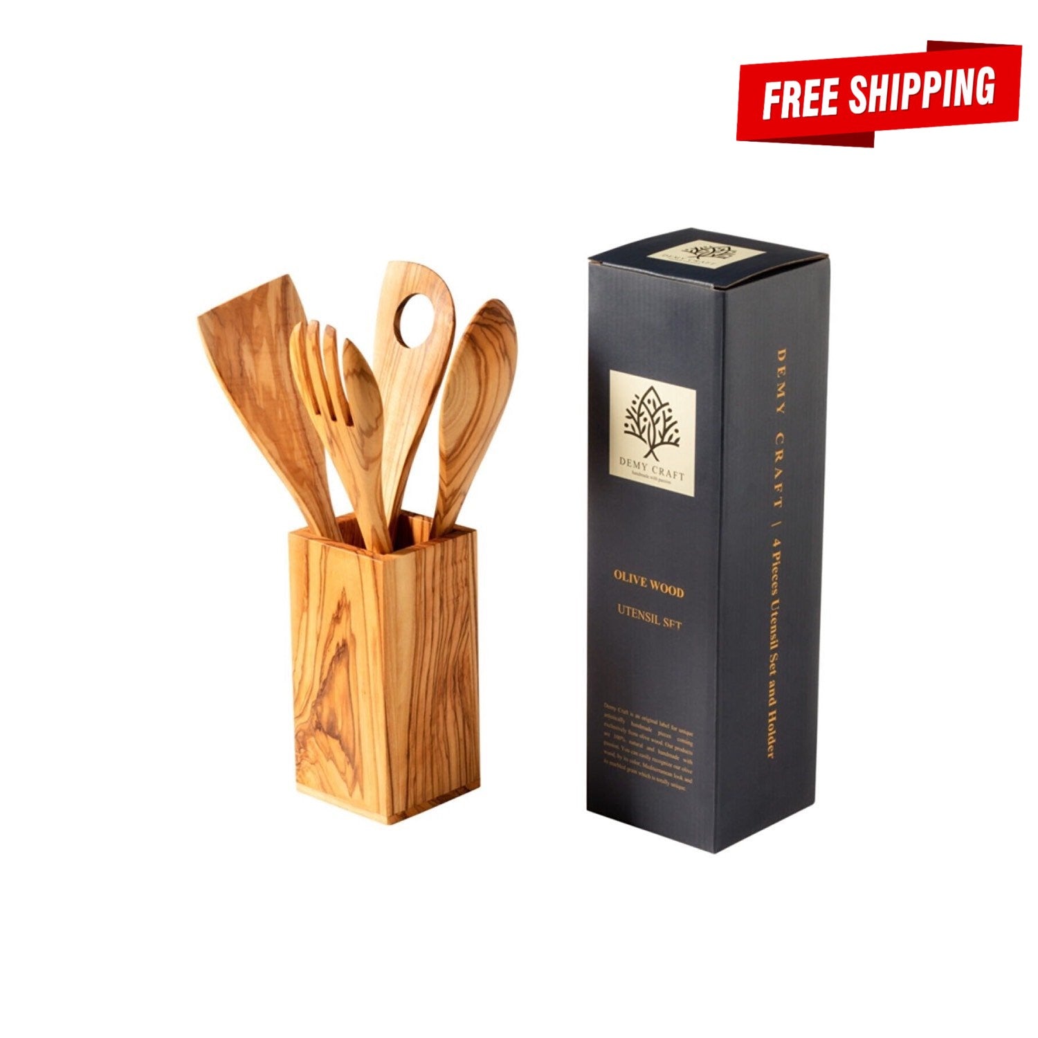  Kitchen Accessories with Gift Box, Wooden Spatula Set